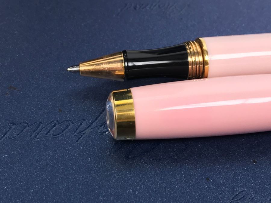 Chopard Ballpoint Pen With Moving Fish (7 SAPPHIRE PINK 0.05CT) Pink Resin Body And Cap Pink Gold Colour Trims With Box, Bag And Receipt [Photo 13]