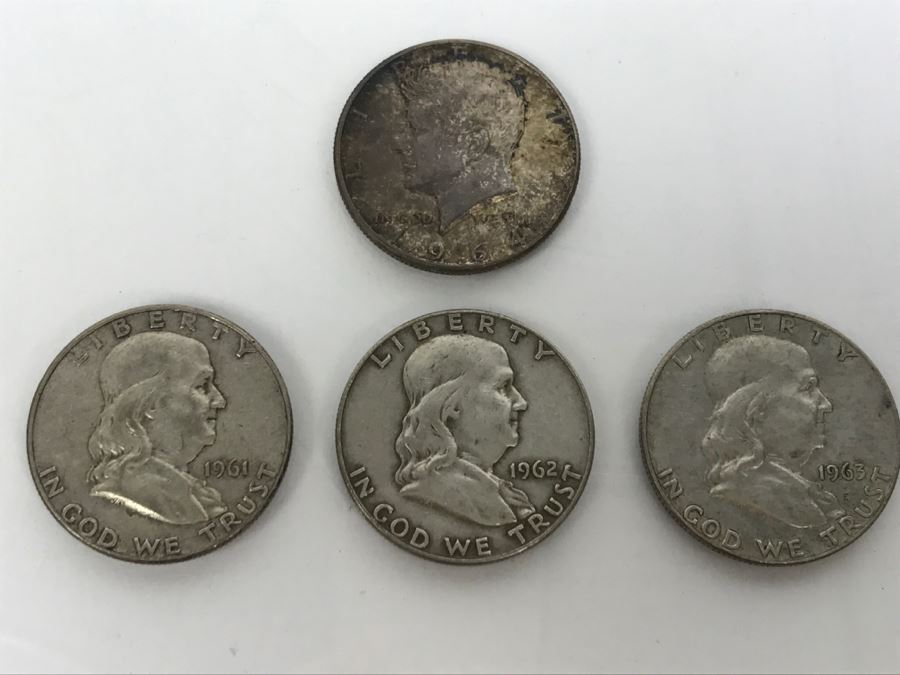 Collection Of Silver Franklin And Kennedy Half Dollars 50.5g [Photo 2]