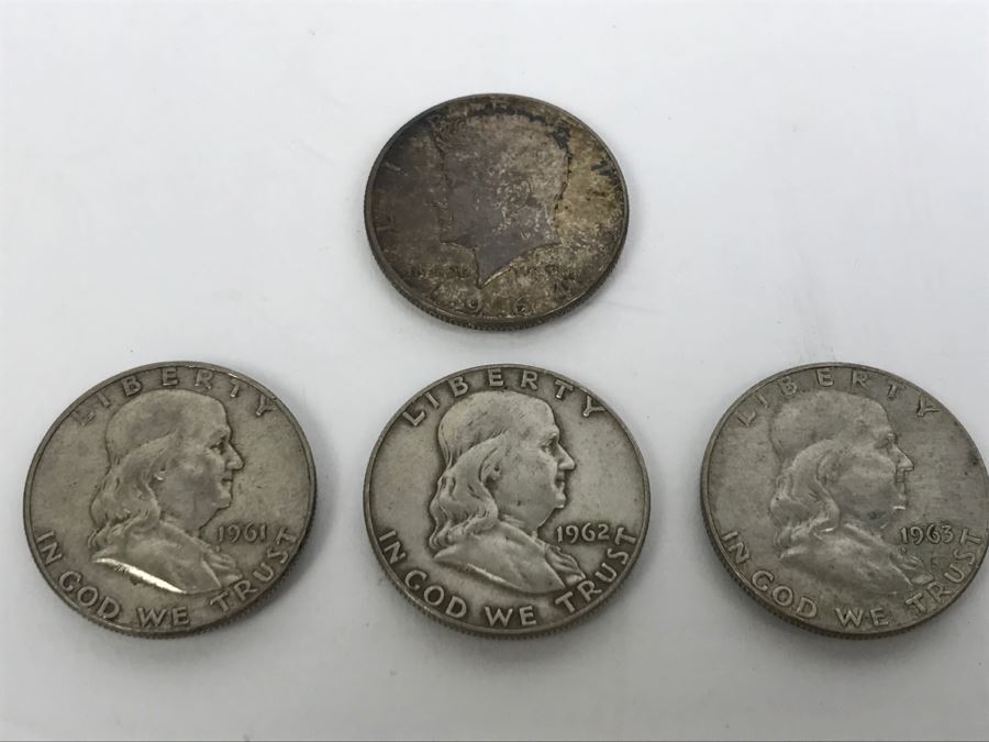 Collection Of Silver Franklin And Kennedy Half Dollars 50.5g [Photo 1]