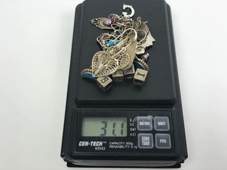 Collection Of Sterling Silver Jewelry Including Earrings (Some With Stones), Pendant And Charm Bracelet - See Photos [Photo 23]