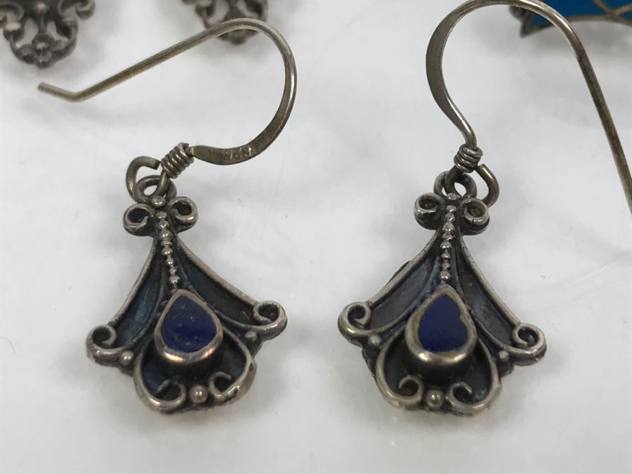 Collection Of Sterling Silver Jewelry Including Earrings (Some With Stones), Pendant And Charm Bracelet - See Photos [Photo 9]