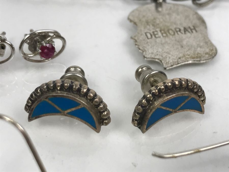 Collection Of Sterling Silver Jewelry Including Earrings (Some With Stones), Pendant And Charm Bracelet - See Photos [Photo 10]