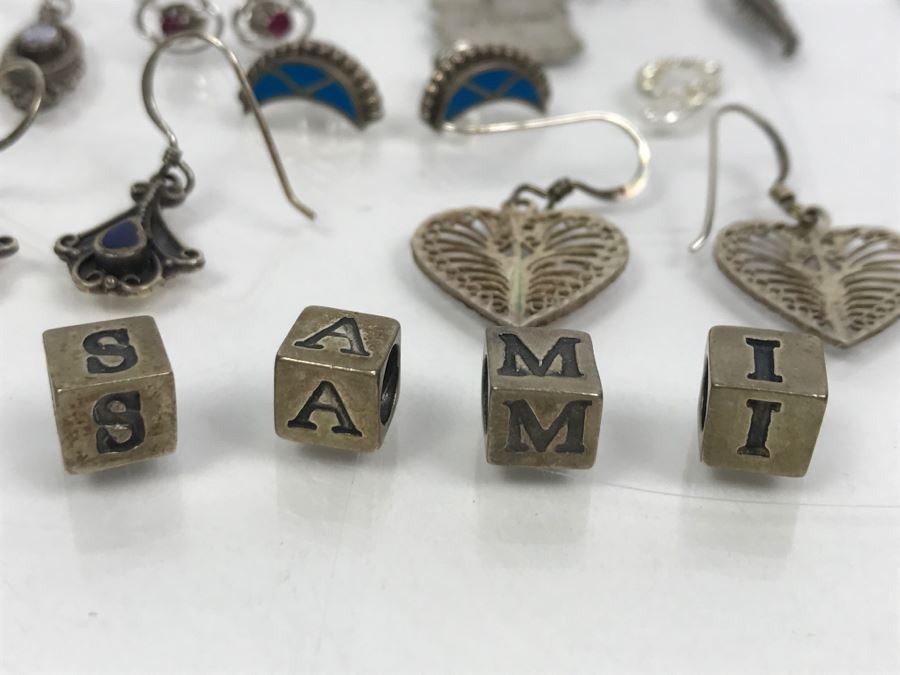 Collection Of Sterling Silver Jewelry Including Earrings (Some With Stones), Pendant And Charm Bracelet - See Photos [Photo 5]