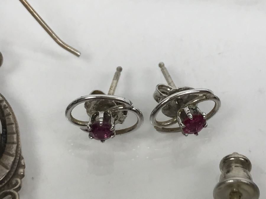Collection Of Sterling Silver Jewelry Including Earrings (Some With Stones), Pendant And Charm Bracelet - See Photos [Photo 13]