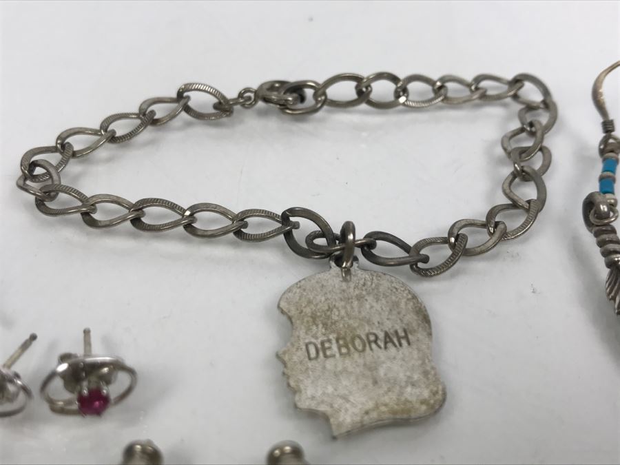 Collection Of Sterling Silver Jewelry Including Earrings (Some With Stones), Pendant And Charm Bracelet - See Photos [Photo 21]