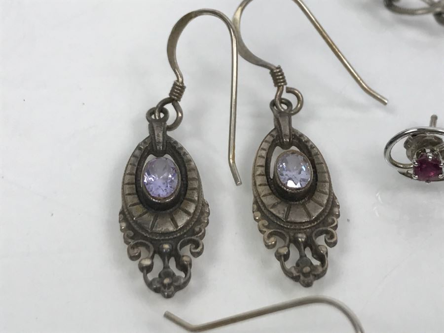 Collection Of Sterling Silver Jewelry Including Earrings (Some With Stones), Pendant And Charm Bracelet - See Photos [Photo 8]