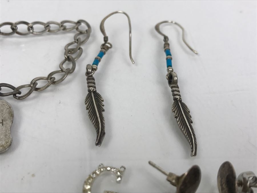 Collection Of Sterling Silver Jewelry Including Earrings (Some With Stones), Pendant And Charm Bracelet - See Photos [Photo 17]