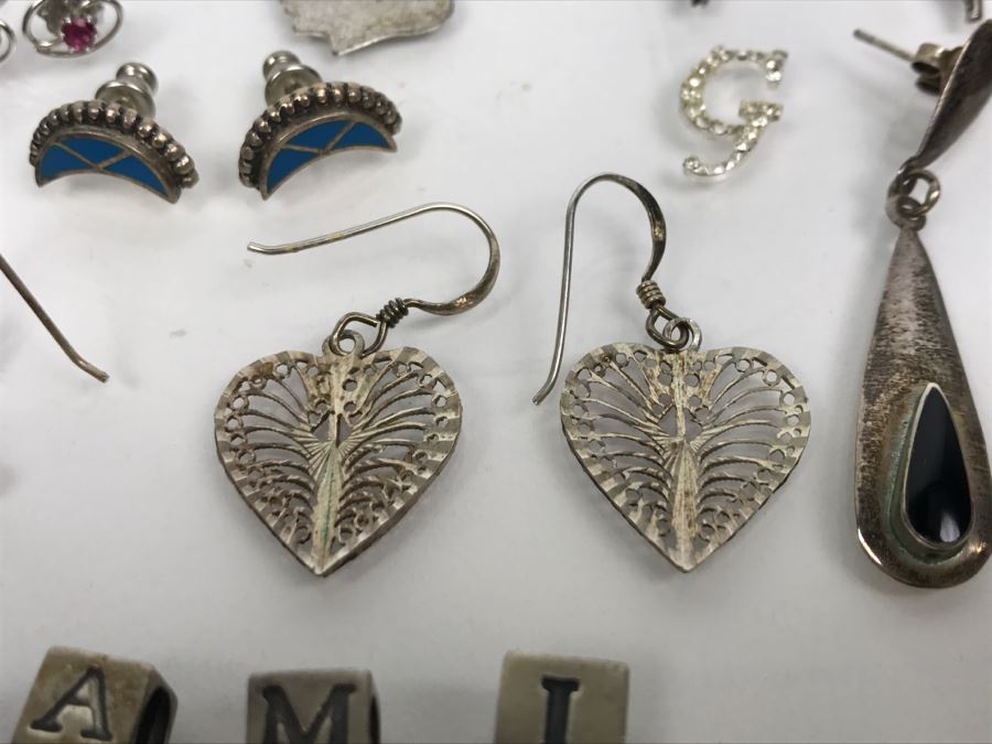 Collection Of Sterling Silver Jewelry Including Earrings (Some With Stones), Pendant And Charm Bracelet - See Photos [Photo 19]