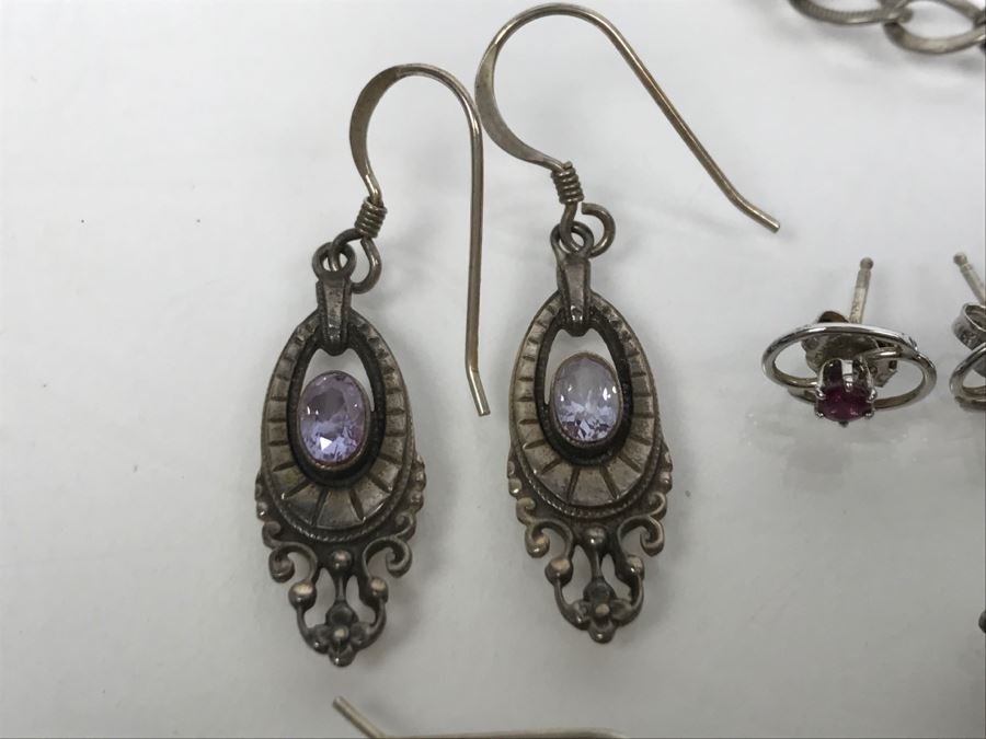 Collection Of Sterling Silver Jewelry Including Earrings (Some With Stones), Pendant And Charm Bracelet - See Photos [Photo 6]