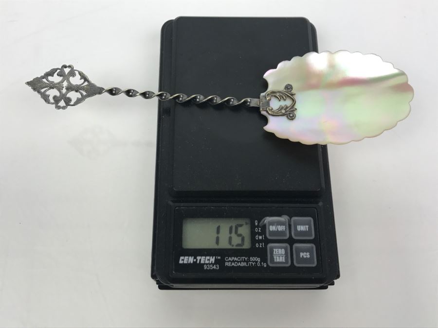 Sterling Silver Twisted Handle Shell Spoon 11.5g [Photo 10]