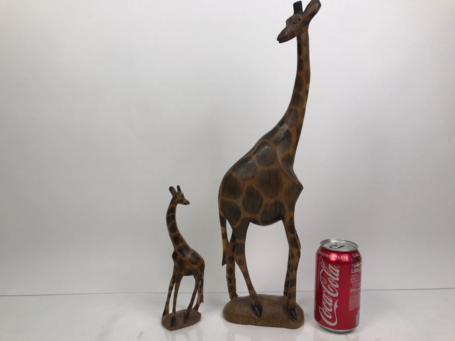 Pair Of African Carved Wooden Giraffes