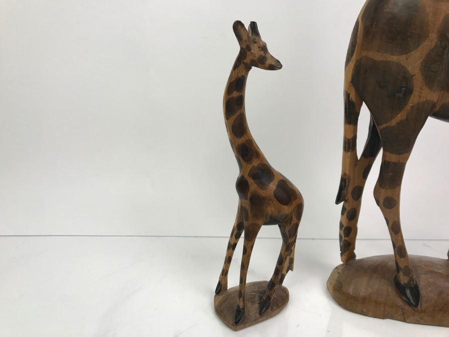 Pair Of African Carved Wooden Giraffes