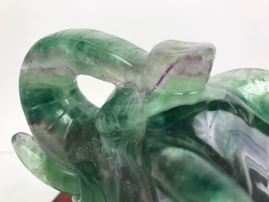 Large Chinese Carved Fluorite Elephant With Calf On Custom Carved Wooden Stand [Photo 26]