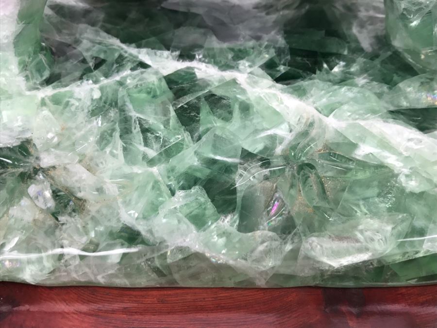 Large Chinese Carved Fluorite Elephant With Calf On Custom Carved Wooden Stand [Photo 9]