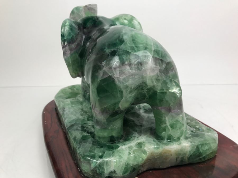 Large Chinese Carved Fluorite Elephant With Calf On Custom Carved Wooden Stand [Photo 25]