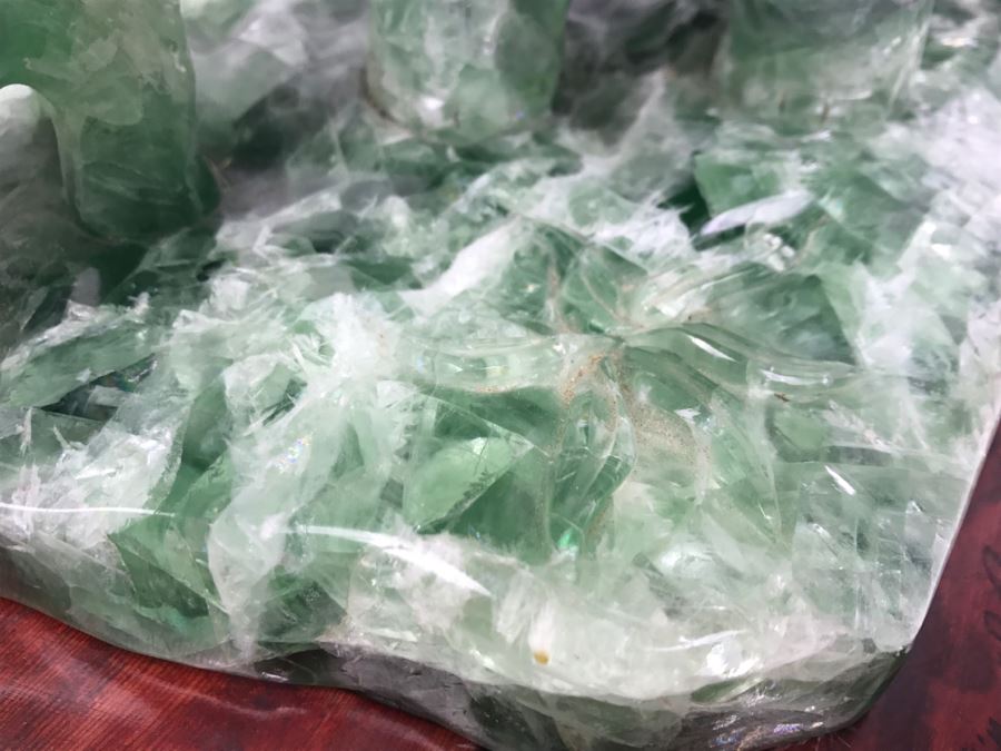 Large Chinese Carved Fluorite Elephant With Calf On Custom Carved Wooden Stand [Photo 18]