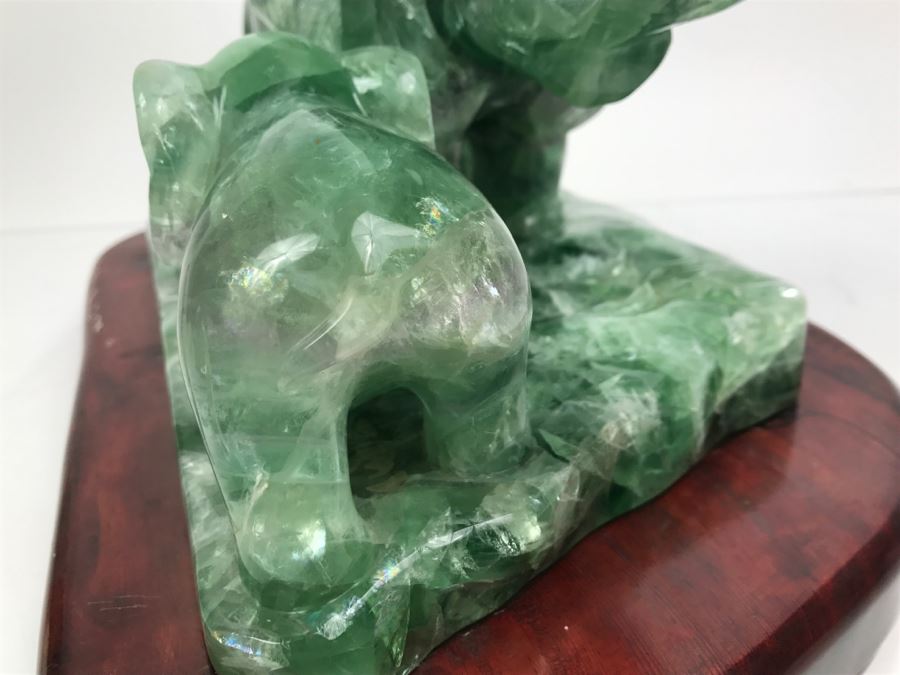 Large Chinese Carved Fluorite Elephant With Calf On Custom Carved Wooden Stand [Photo 14]