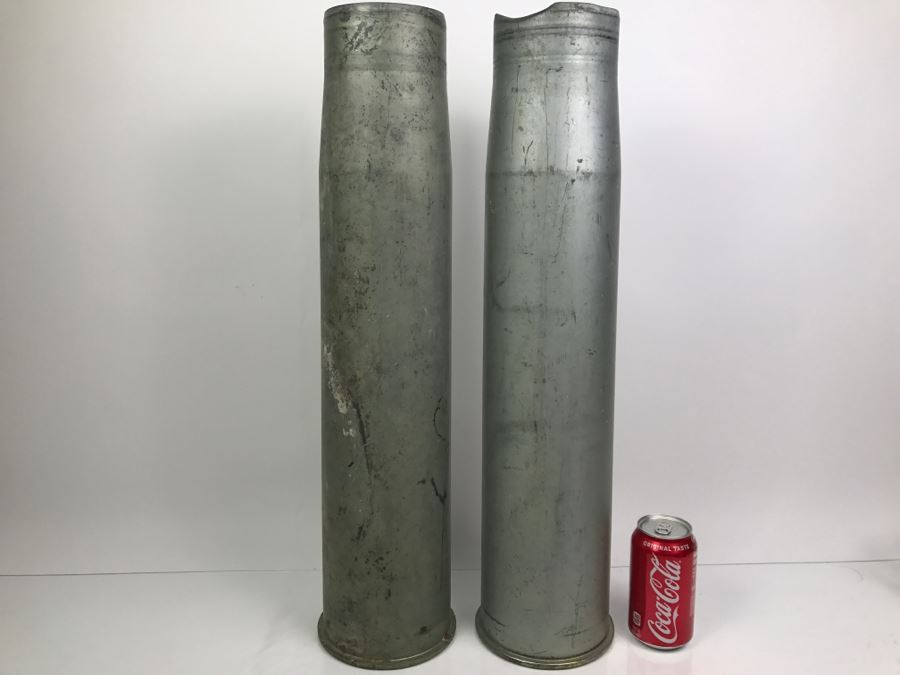 Pair Of Vintage 105MM Artillery Ammunition Shell Trench Art - Convert To Planter Or Ashtray