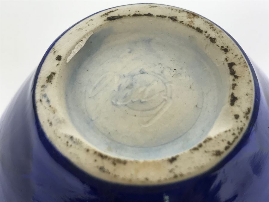 Signed Blue Vase Japanese Cloisonne Style Signature Illegible [Photo 9]