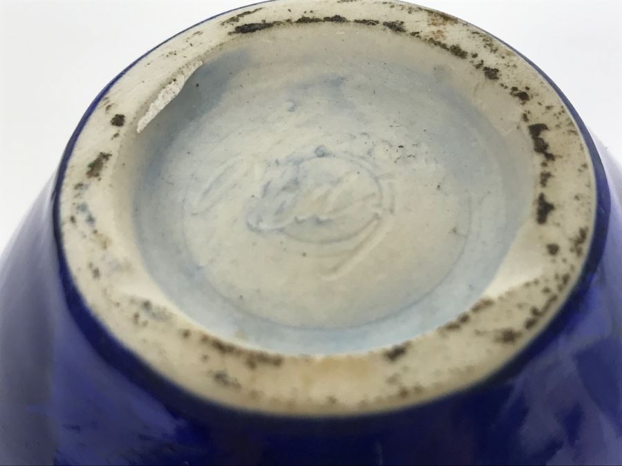 Signed Blue Vase Japanese Cloisonne Style Signature Illegible [Photo 8]