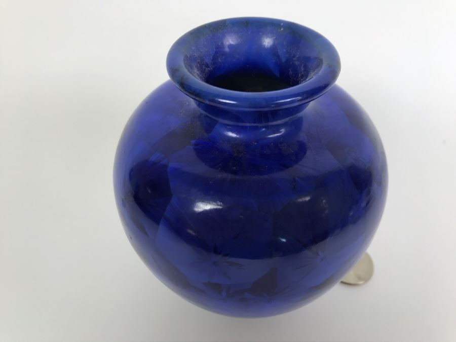 Signed Blue Vase Japanese Cloisonne Style Signature Illegible [Photo 5]