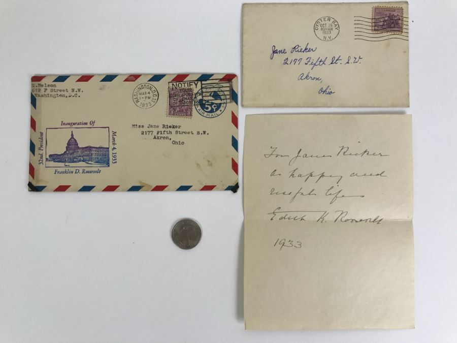 Vintage 1933 Personalized Handwritten Letter And Signature From Edith K. Roosevelt, Former First Lady of the United States Wife Of President Theodore Roosevelt [Photo 1]