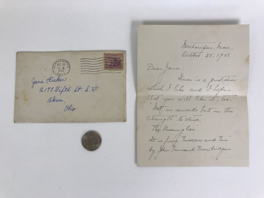 Vintage 1933 Personal Handwritten Letter Signed By Grace Coolidge, Former First Lady of the United States Wife Of Calvin Coolidge
