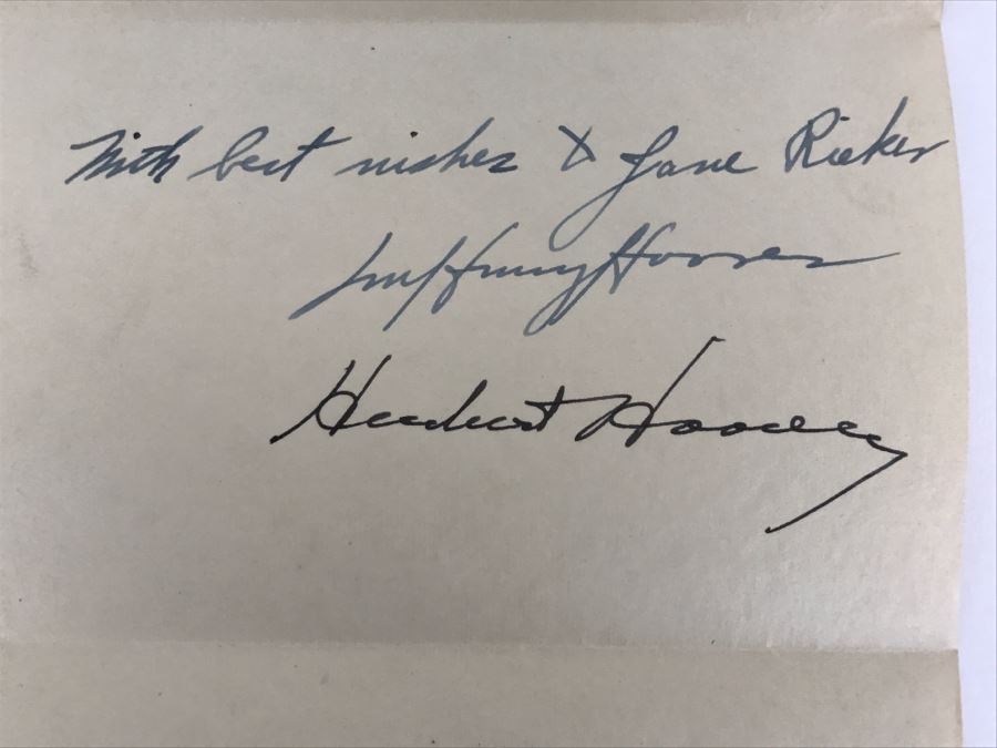 Vintage 1933 Handwritten Note And Signatures From Lou Henry Hoover (Former First Lady of the United States) AND President Herbert Hoover [Photo 4]