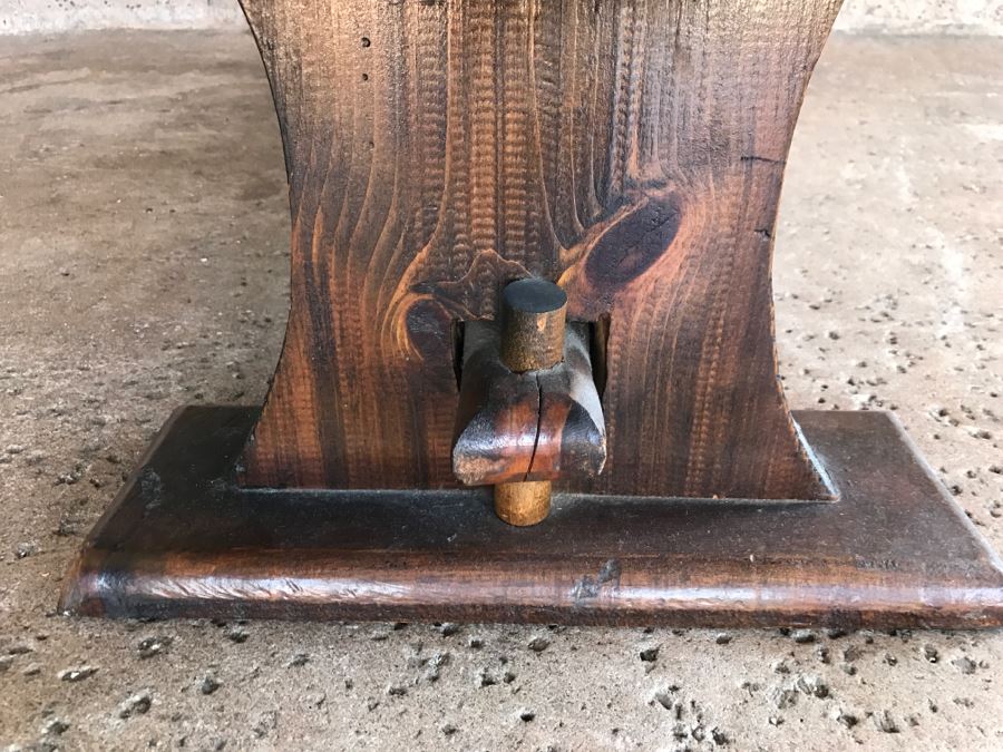 Wooden Coffee Table With Vintage Brass Ships Porthole And Storage For 5 Wine Bottle Below Table [Photo 13]
