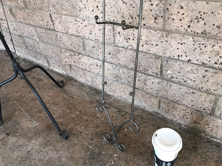 Wrought Iron Floor Stand And (2) Wall Mounted Metal Hooks [Photo 11]