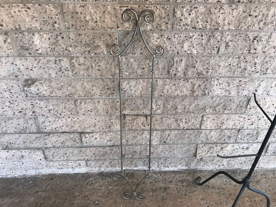 Wrought Iron Floor Stand And (2) Wall Mounted Metal Hooks [Photo 13]