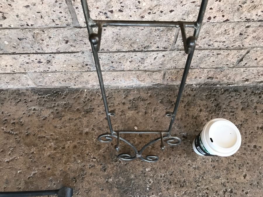 Wrought Iron Floor Stand And (2) Wall Mounted Metal Hooks [Photo 10]