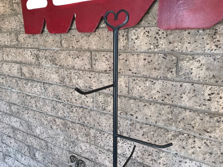 Wrought Iron Floor Stand And (2) Wall Mounted Metal Hooks [Photo 7]