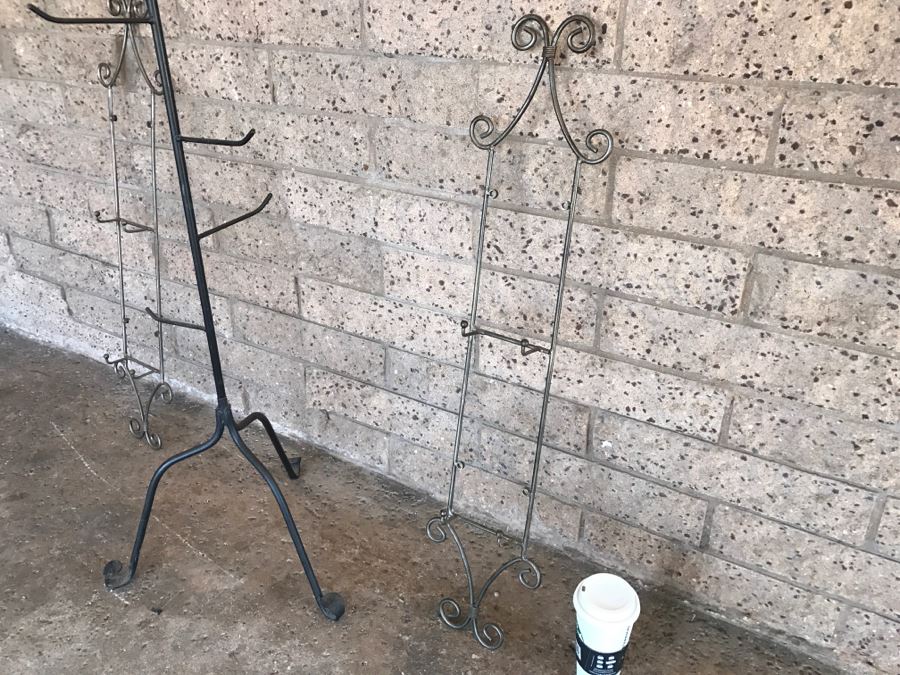 Wrought Iron Floor Stand And (2) Wall Mounted Metal Hooks [Photo 12]