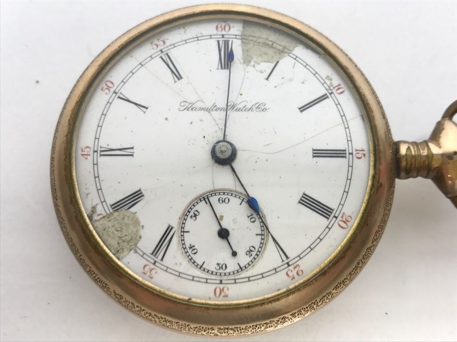 Antique Porcelain Dial Hamilton Watch Co Pocket Watch Porcelain Dial Has Chips [Photo 5]