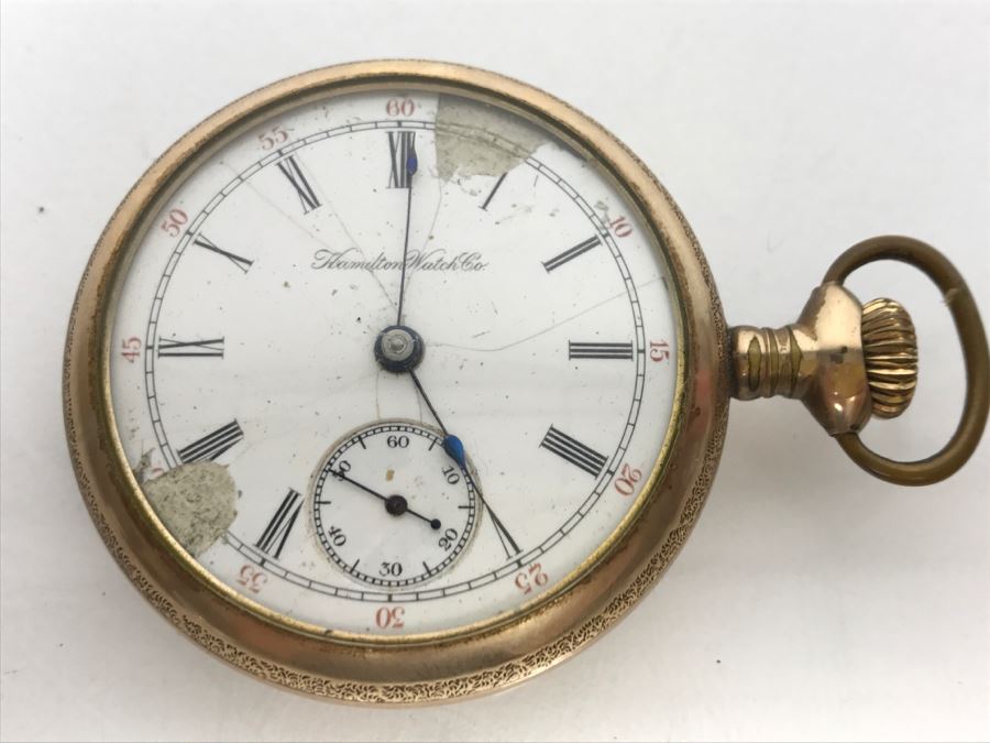 Antique Porcelain Dial Hamilton Watch Co Pocket Watch Porcelain Dial Has Chips [Photo 3]