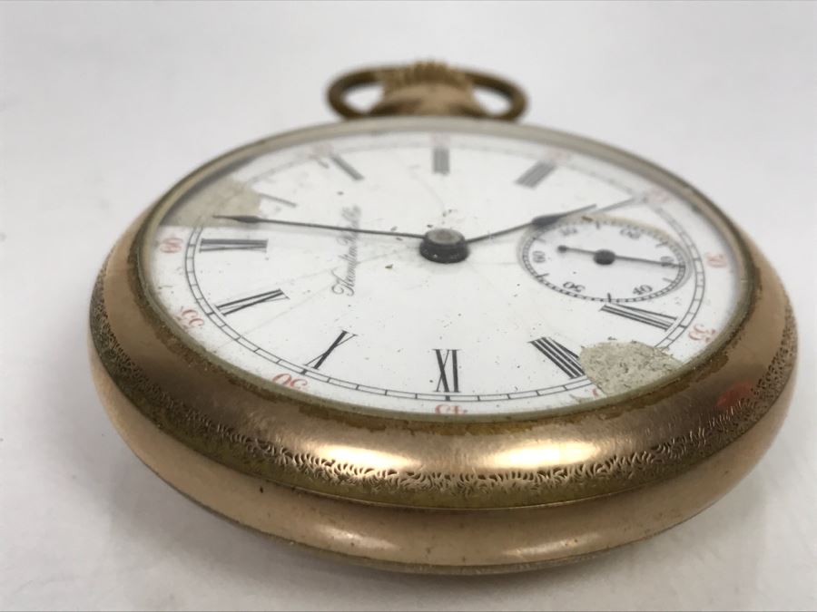 Antique Porcelain Dial Hamilton Watch Co Pocket Watch Porcelain Dial Has Chips [Photo 12]