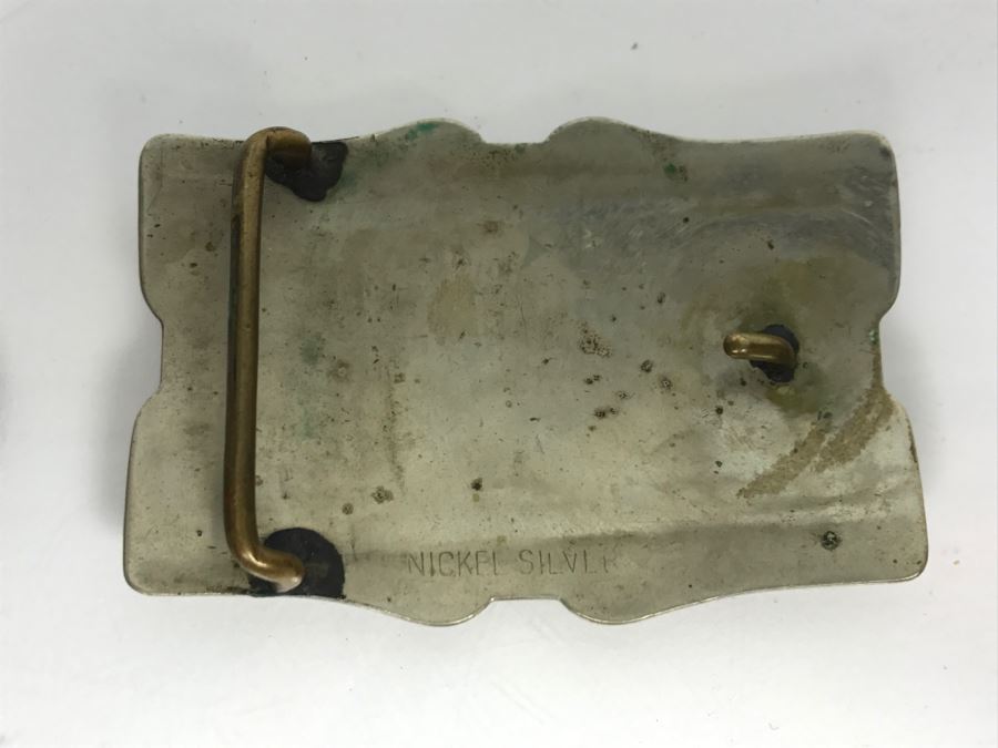 Vintage Nickel Silver Cowboy Belt Buckle With Horse [Photo 4]