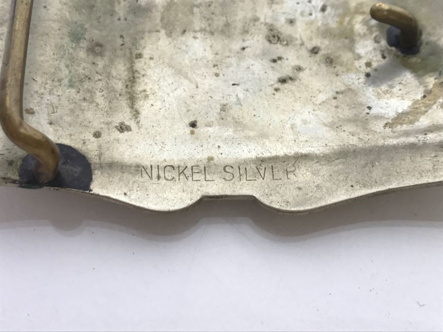 Vintage Nickel Silver Cowboy Belt Buckle With Horse [Photo 5]