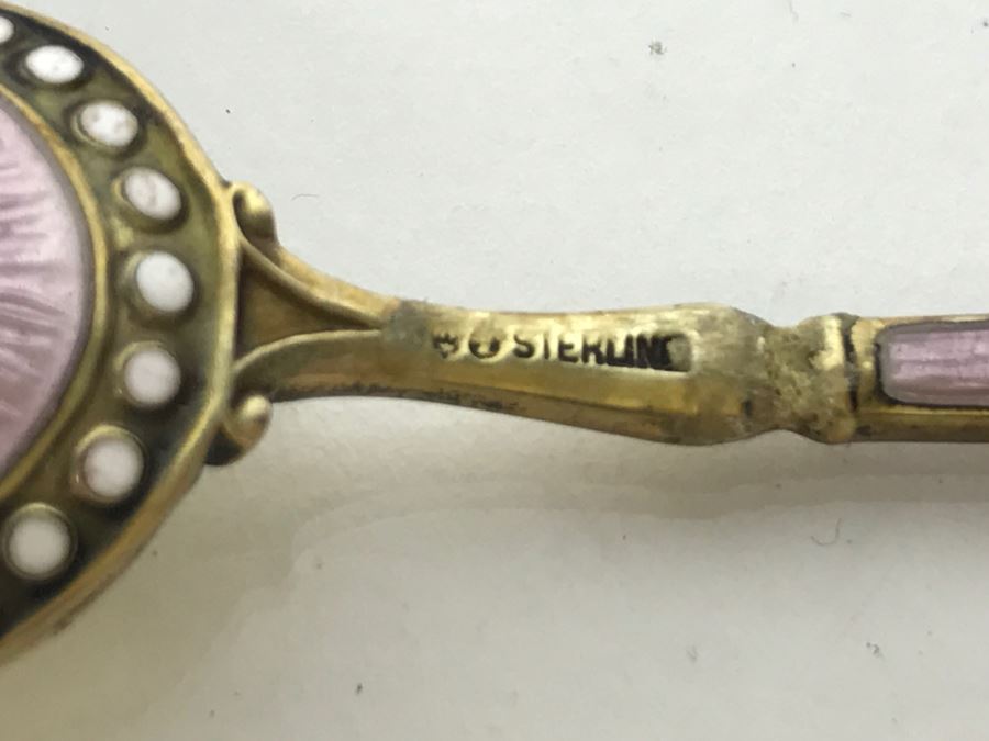 Set Of (6) Vintage Sterling Silver And Enamel Spoons 105.6g [Photo 2]