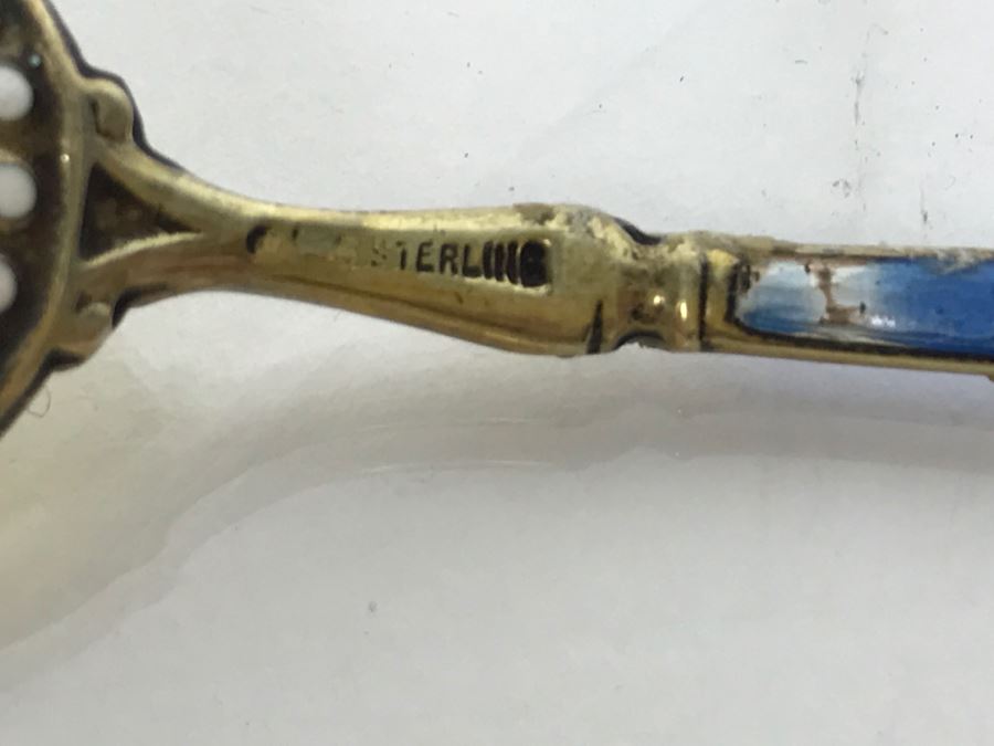Set Of (6) Vintage Sterling Silver And Enamel Spoons 105.6g [Photo 12]