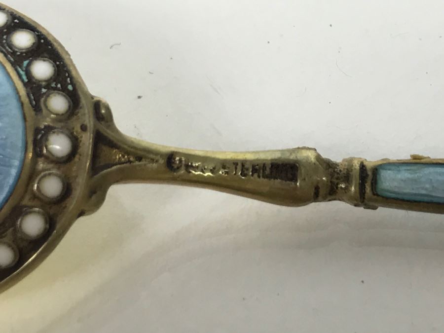 Set Of (6) Vintage Sterling Silver And Enamel Spoons 105.6g [Photo 11]