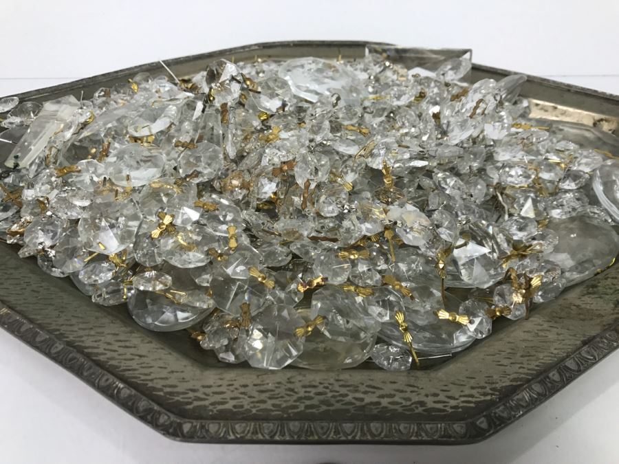 Vintage Silverplate Tray Loaded With Crystal Strands [Photo 2]
