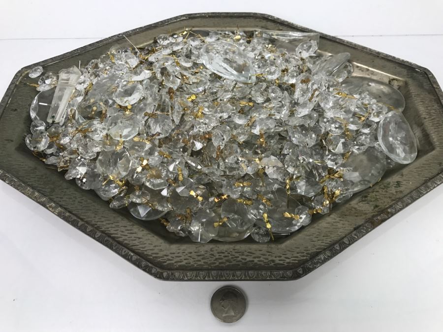 Vintage Silverplate Tray Loaded With Crystal Strands