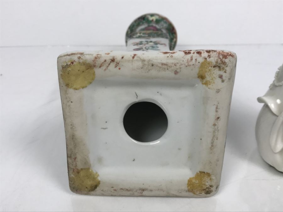 Pair Of Chinese Candleholders And Signed White Chinese Blanc de Chine Porcelain Figure of Guanyin Guan Yin [Photo 14]