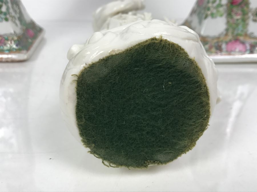 Pair Of Chinese Candleholders And Signed White Chinese Blanc de Chine Porcelain Figure of Guanyin Guan Yin [Photo 13]