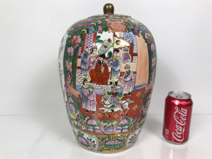 Large Signed Chinese Famile Rose Porcelain Lidded Jar
