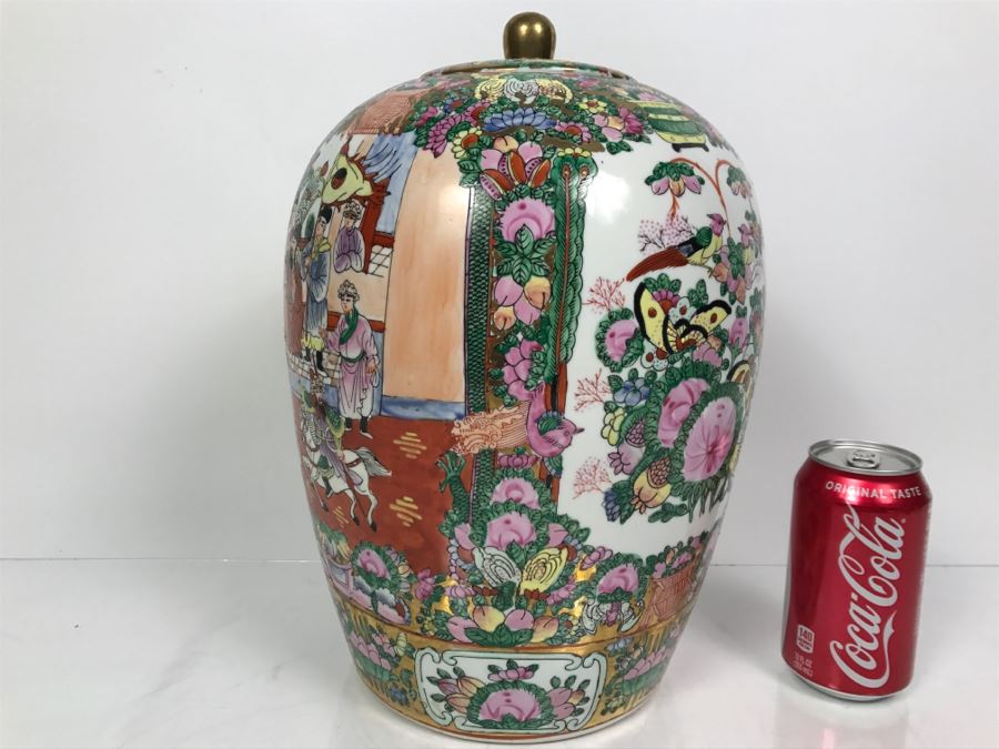 Large Signed Chinese Famile Rose Porcelain Lidded Jar [Photo 11]