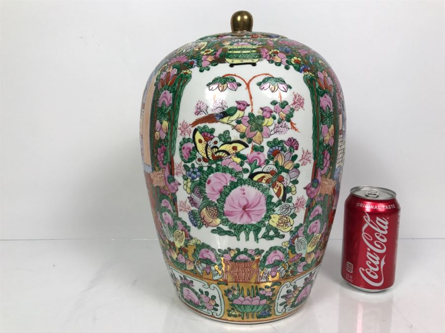 Large Signed Chinese Famile Rose Porcelain Lidded Jar [Photo 14]