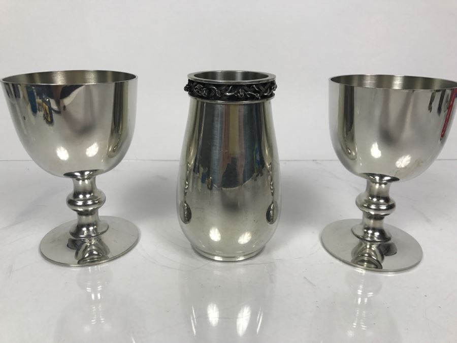 Royal Selangor Pewter Vase And Pair Of Woodbury Pewter Goblets [Photo 2]